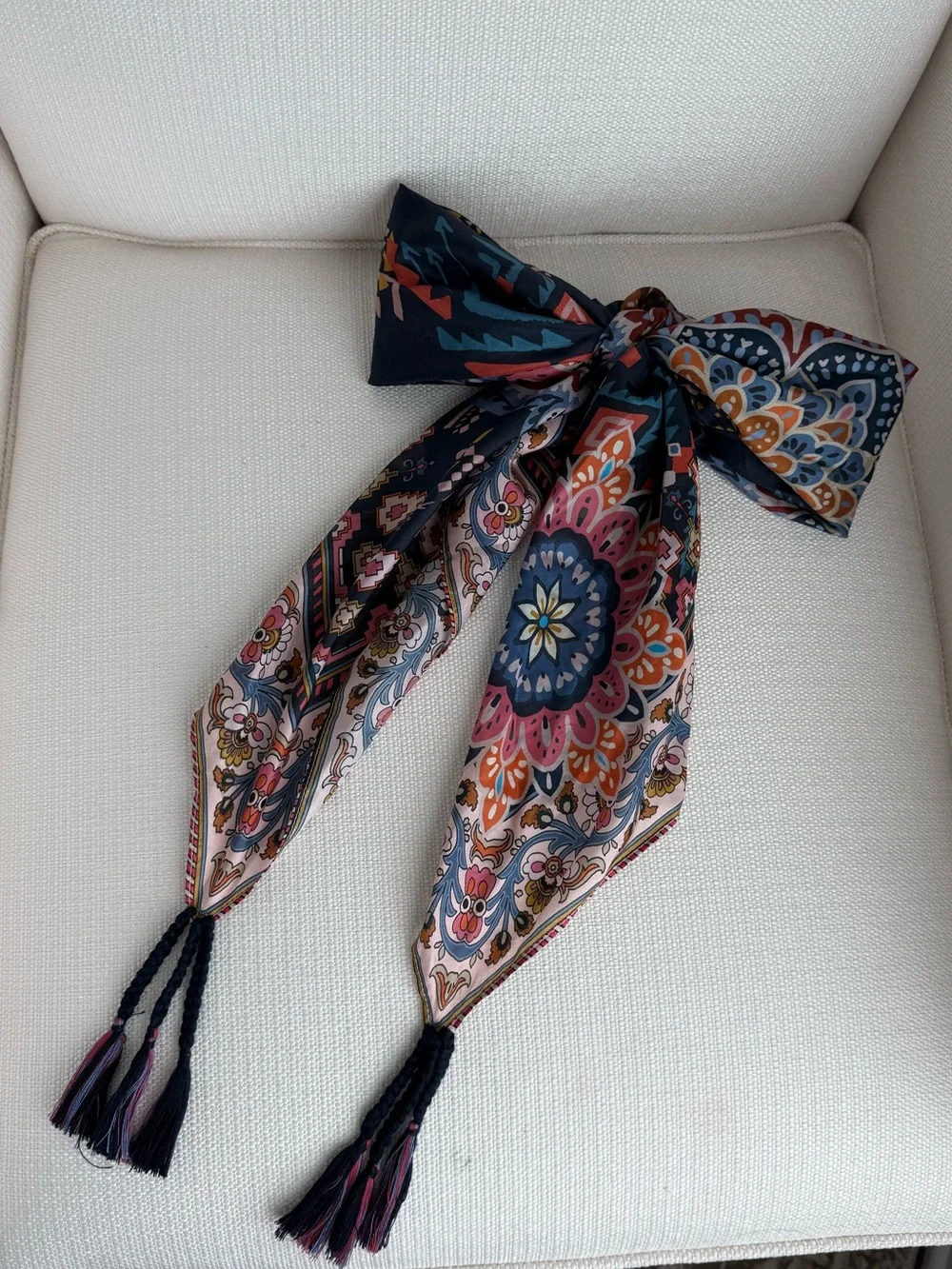 Johnny Was Boho Floral Tassel Scarf - 100% Silk